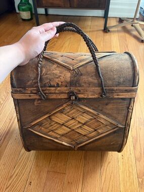 Wooden Rattan Basket with Double Handles